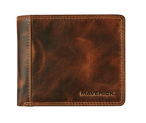 Maverick - Portefeuille The Original avec compartiment à monnaie RFID cuir marron