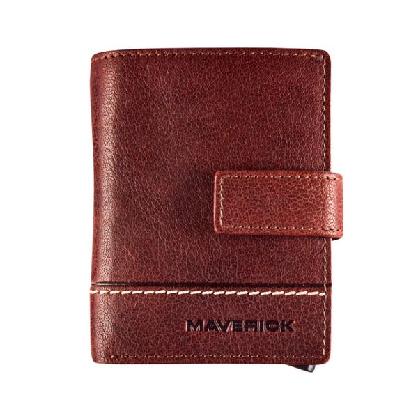 Maverick - Porte-cartes Rough Gear super compact RFID cuir marron