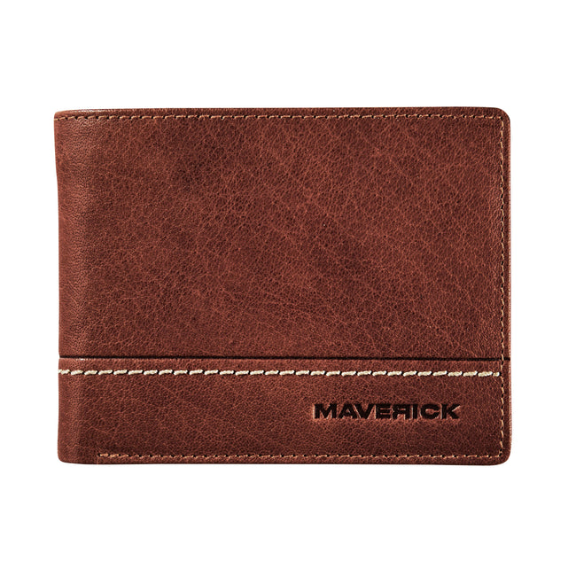 Maverick - Portefeuille Rough Gear compact avec compartiment à monnaie RFID cuir marron