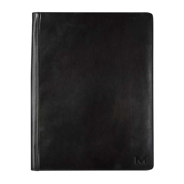 Maverick - Dossier d'écriture All Black A4 avec fermeture éclair comprenant un bloc-notes en cuir noir
