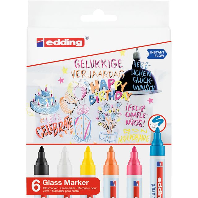 Edding - Filzstift 95 Glastafel rund 1,5-3mm inkl. WT und SW sortiert 6 Stk | 6 Stück