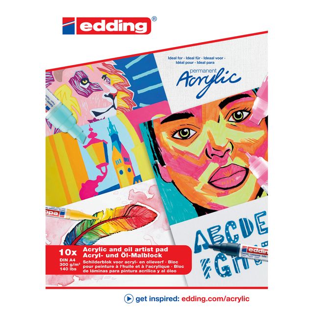 Edding - Bloc huile et acrylique 30010 A4 10 feuilles 300 grammes blanc | 15 pièces