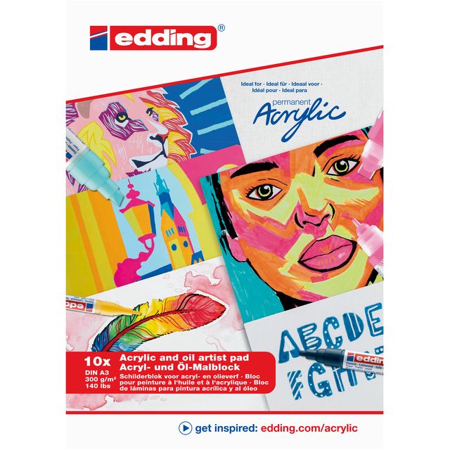Edding - Bloc Huile et Acrylique 30010 A3 10 feuilles 300 grammes blanc