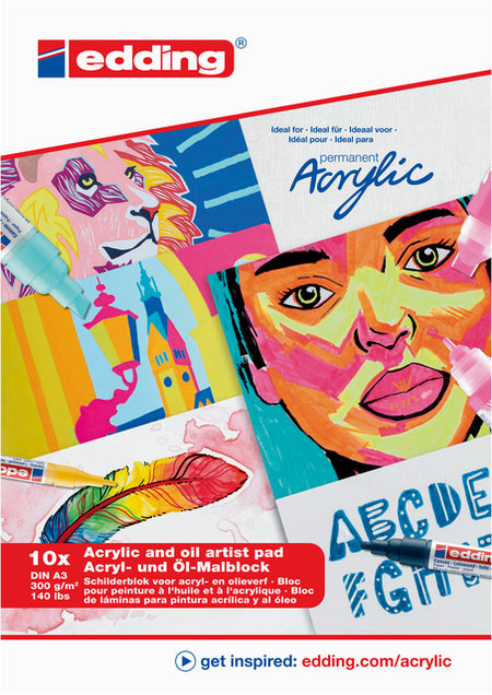 Edding -  Olie-acrylblok  30010 a3 10 vel 300gr wit | 15 stuks