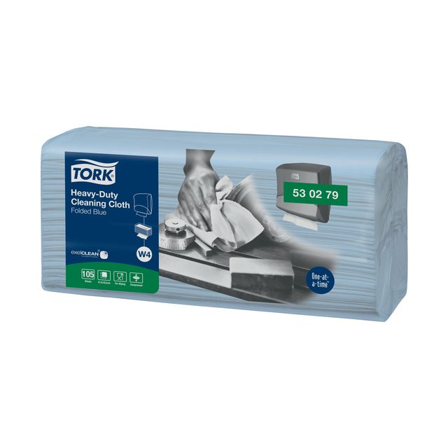 Tork – Reinigungstuch W4, strapazierfähig, gefaltet, 1-lagig, 4 x 105 Blatt, Blau, 530279