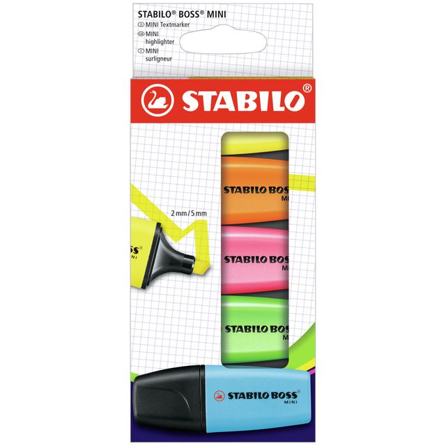 Stabilo -  BOSS MINI markeerstift 5 stuk(s) Beitelvormige punt Blauw, Groen, Oranje, Roze, Geel