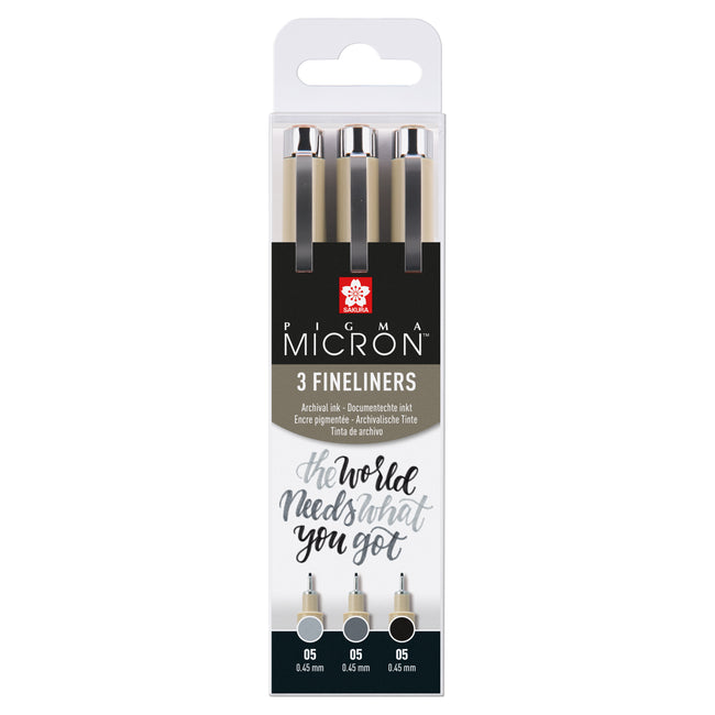 Sakura -  Fineliner Pigma Micron 05 set zwart grijs 3 maten