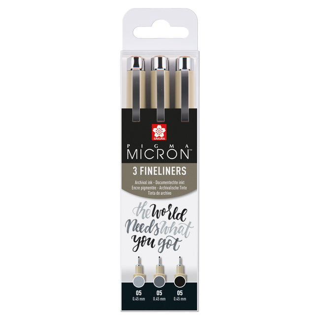 Sakura - Fineliner Pigma Micron 05 Set schwarz grau 3 Größen