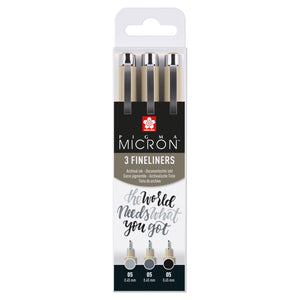 Sakura - Fineliner Pigma Micron 05 Set schwarz grau 3 Größen | 6 Stück