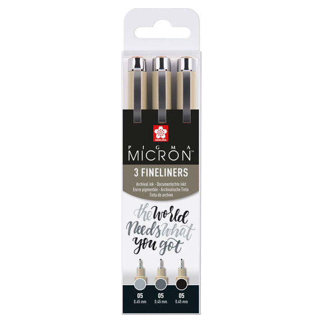 Sakura - Fineliner Pigma Micron 05 Set ZW GR 3 Tailles | 6 pièces