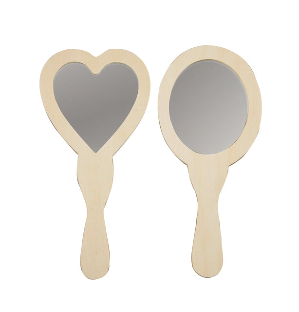 Creotime - Miroir à main Creativ Company coeur et ovale 23-24cm bois 2 pièces