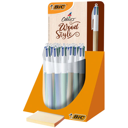 BIC - Stylo à bille 4 couleurs bois m assorti | 30 pièces