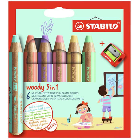 STABILO - Crayons de couleur 880 woody avec taille-crayon pastel étui assorti de 6 pièces