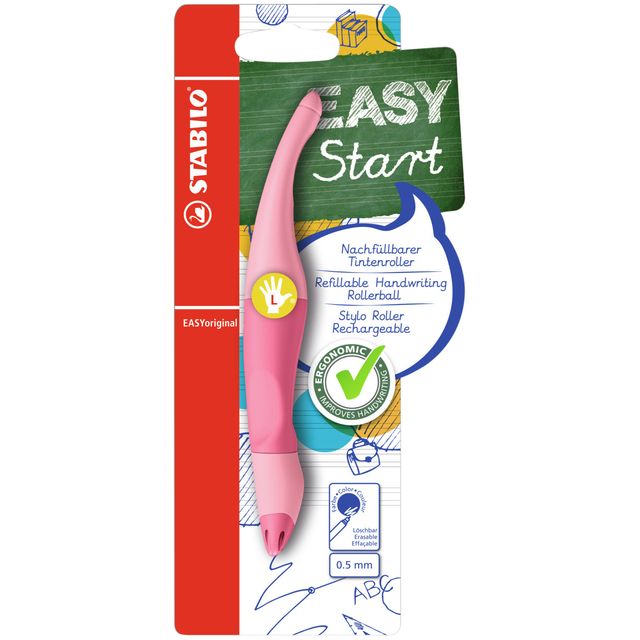 STABILO - Tintenroller Easyoriginal für Linkshänder, mittleres Pastell-Puderrosa, Blister mit 1 Stück | 3 Stück