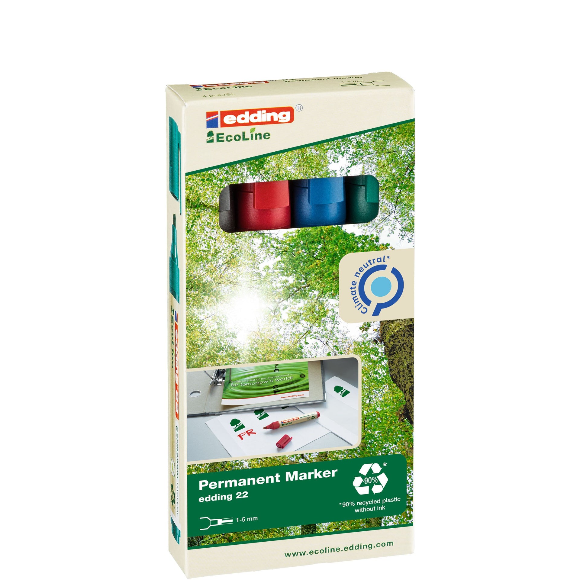 Edding - Feutre 22 Ecoline diagonal assorti lot de 4 pièces