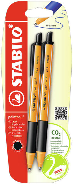 STABILO - Stylo bille pointball 6030/46 moyen noir blister de 2 pièces