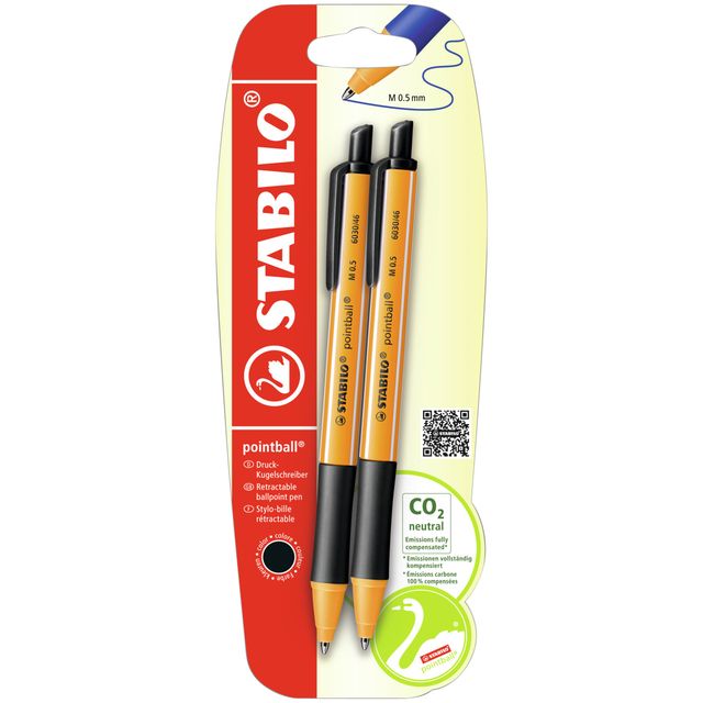 Stabilo - Stylo bille pointball 6030/46 moyen noir blister de 2 pièces