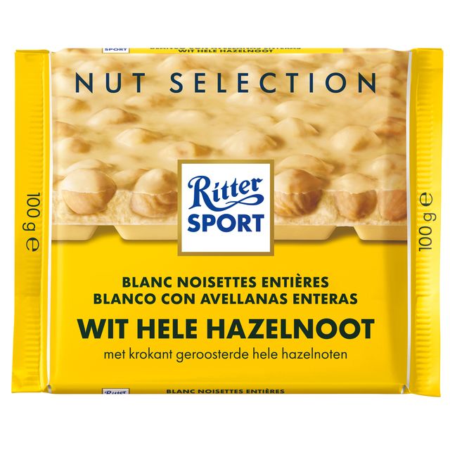 Ritter Sport - Schokolade weiß-ganze Haselnuss 100gr | 10 Stück