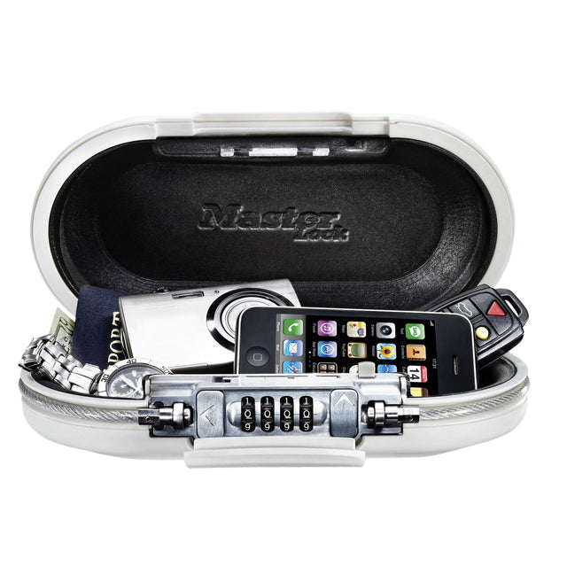 Master Lock - Coffre-fort portable MasterLock Safe space avec serrure à combinaison et câble blanc