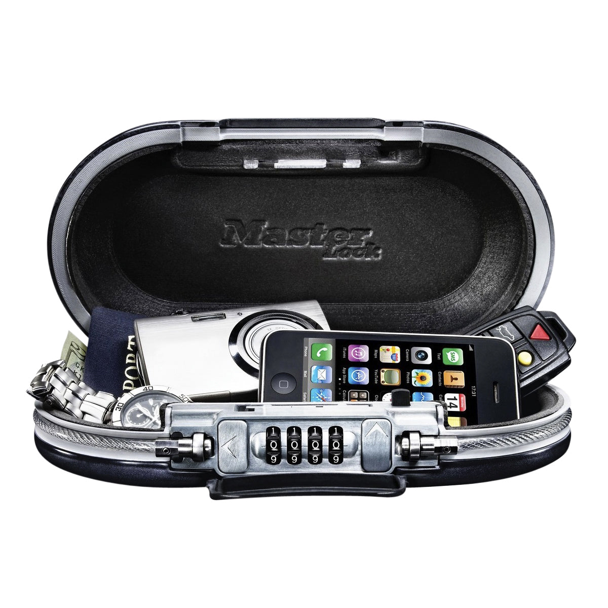 Master Lock – Tragbarer Safe MasterLock Safe Space mit Zahlenschloss und Kabel dunkelgrau