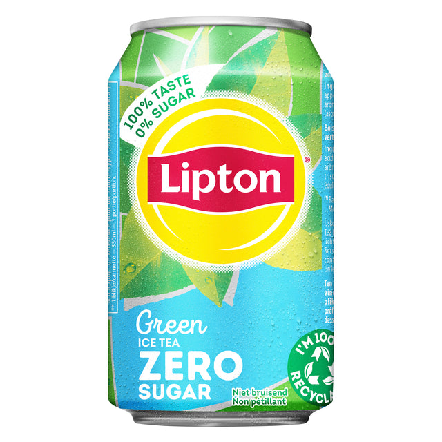 Lipton - Boisson gazeuse Ice Tea vert zéro canette 330ml | 24 pièces