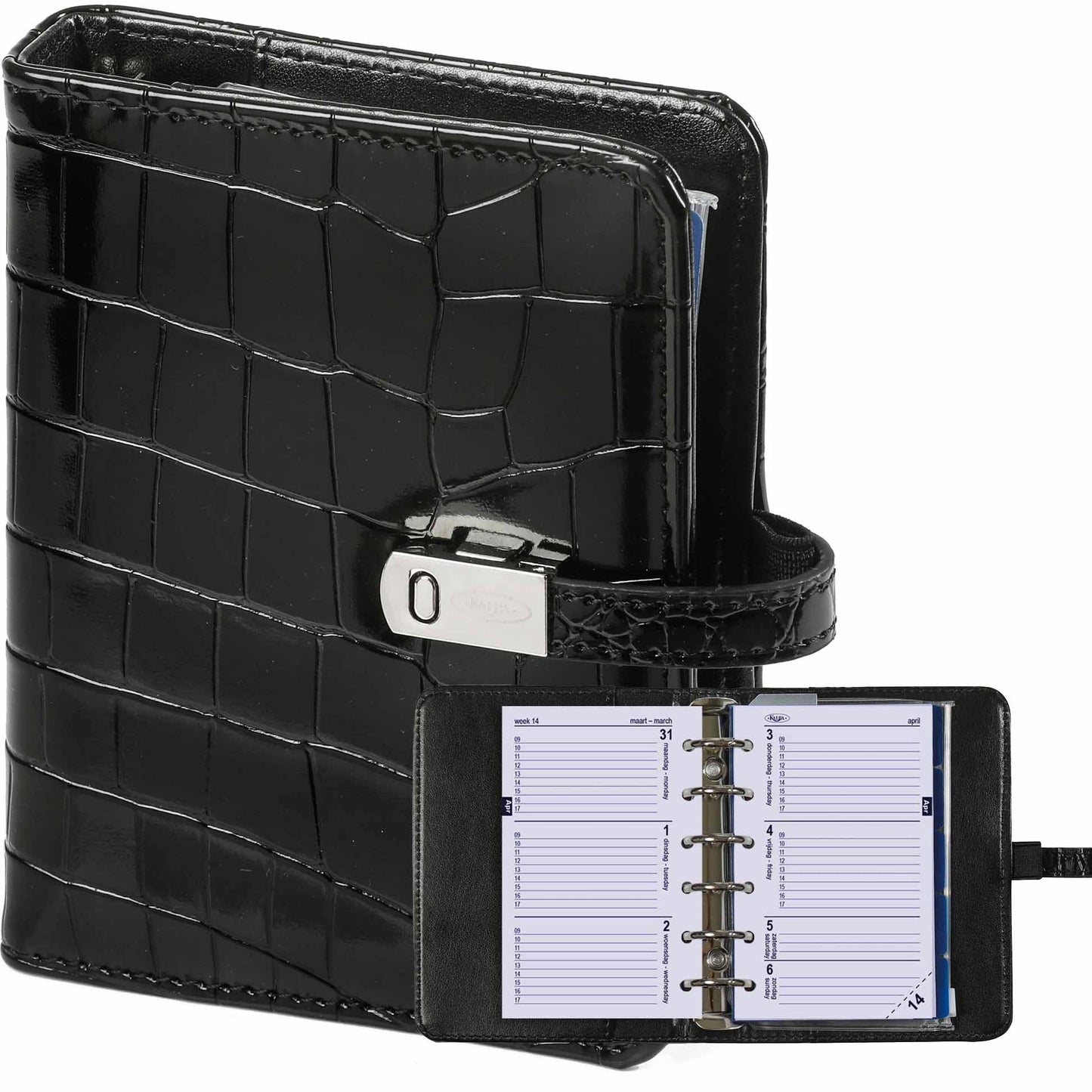 Kalpa - Organiseur de poche avec agenda 2025-2026 7 jours/2 pages croco noir