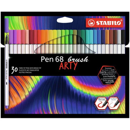 Stabilo -  Pen 68 brush, premium brush viltstift, ARTY etui met 30 kleuren