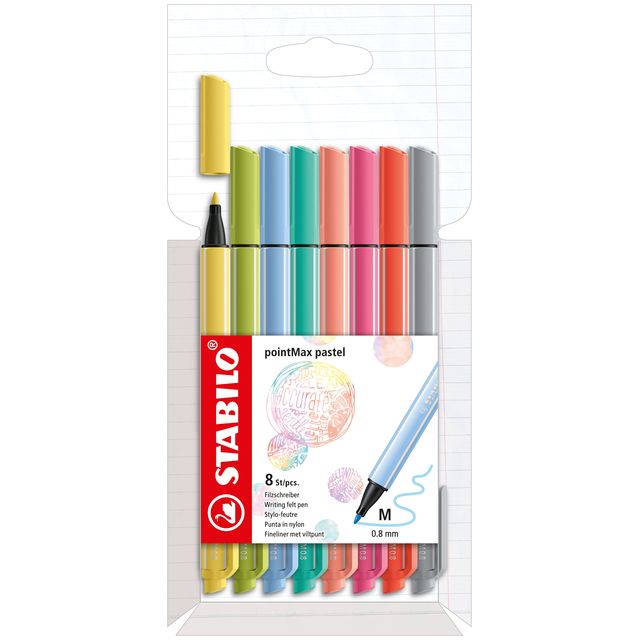STABILO - Feutre pointMax 488/8 pastel moyen assortiment étui de 8 pièces