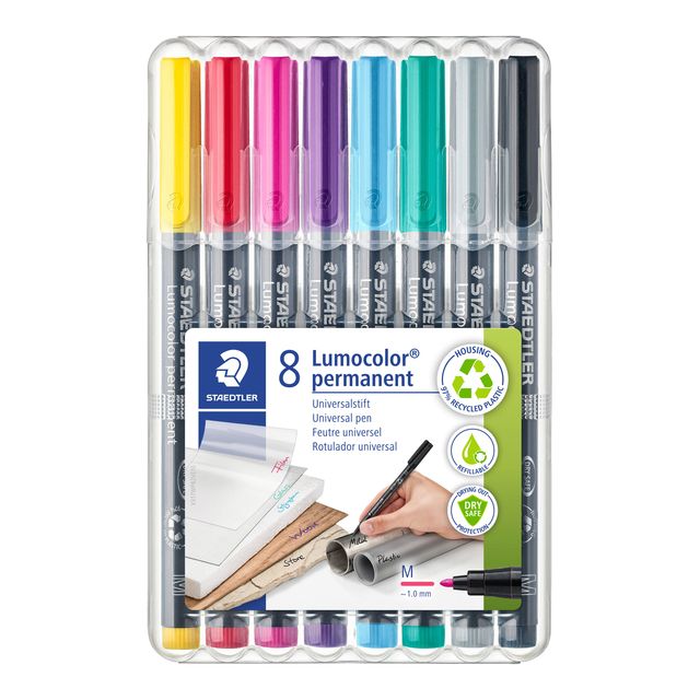 Staedtler - Filzstift Lumocolor 317 permanent M Set mit 8 Farben | 10 Stück