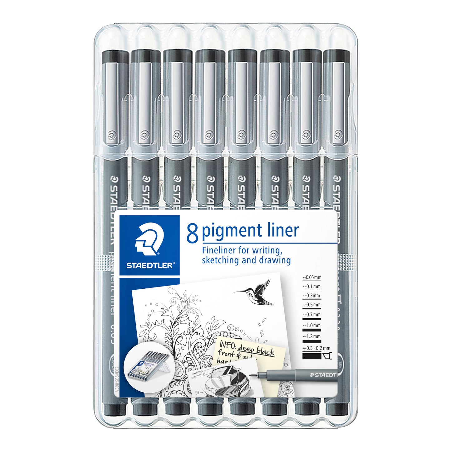 Staedtler -  Fineliner Pigment 308 zwart 8 stuks