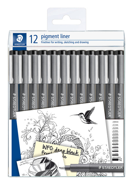 Staedtler - Fineliner Pigment 308 noir lot de 12 largeurs | 10 pièces