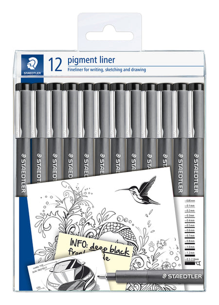 Staedtler - Fineliner Pigment 308 noir lot de 12 largeurs