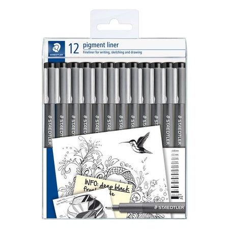 Staedtler - Fineliner Pigment 308 schwarz, Set mit 12 Breiten