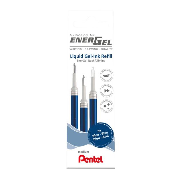 Pentel - Recharge pour graveur gel LR7 Energel bleu moyen, lot de 3 pièces