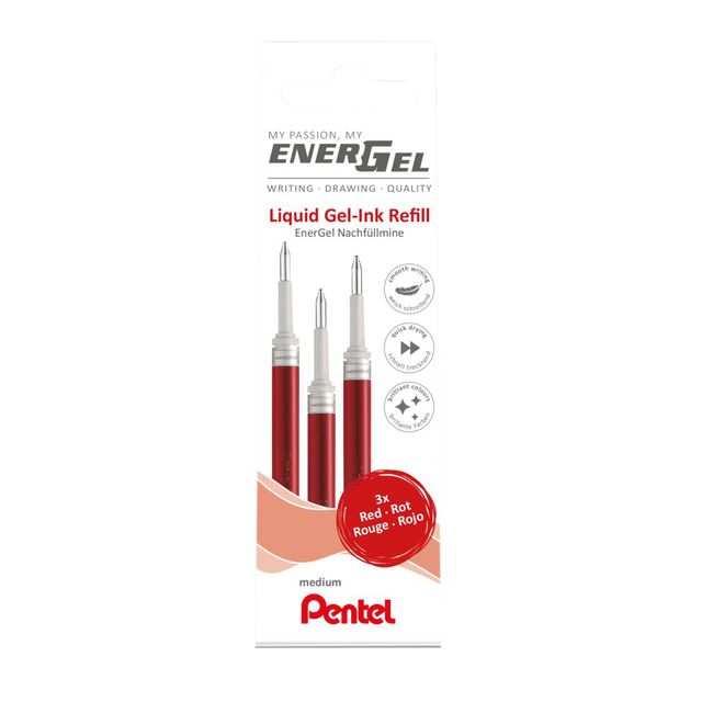 Pentel - Recharge pour graveur gel LR7 Energel 0,4 mm rouge lot de 3 pièces