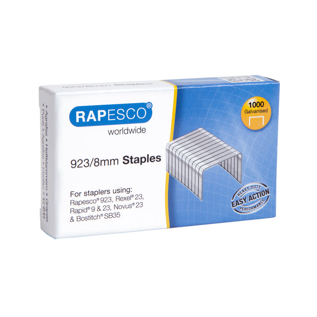 Rapesco - Agrafes Heavy Duty 923 8mm 1000 pièces argent