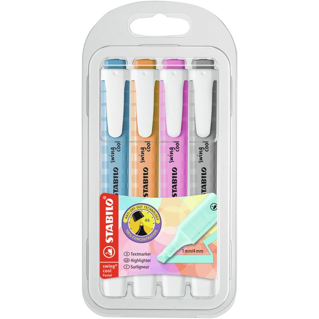 STABILO - Surligneur Swing cool 275/4 pastel assorti étui de 4 pièces
