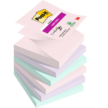Post-it - Super Sticky Z-notes Soulful, 90 feuilles, pi 76 x 76 mm, couleurs assorties, paquet de 6 blocs