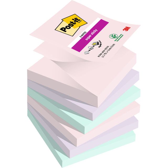 Post-it - Super Sticky Z-notes Soulful, 90 vel, ft 76 x 76 mm, geassorteerde kleuren, pak van 6 blokken