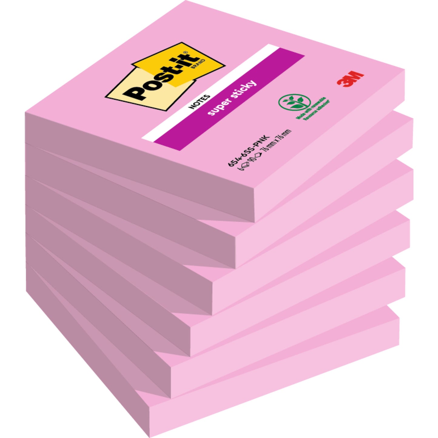 Post-it - Notizblock 654 Super Sticky 76x76mm rosa 90 Blatt