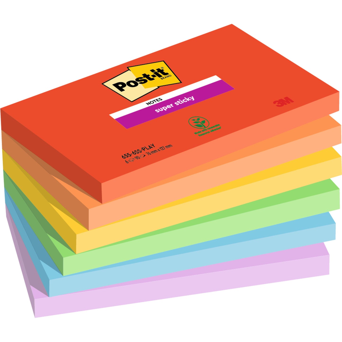 Post-it -  Memoblok  655 super sticky 76x127mm playful | 12 stuks