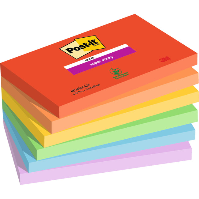 Post-it - Bloc mémo 655 super collant 76x127mm ludique | 12 pièces