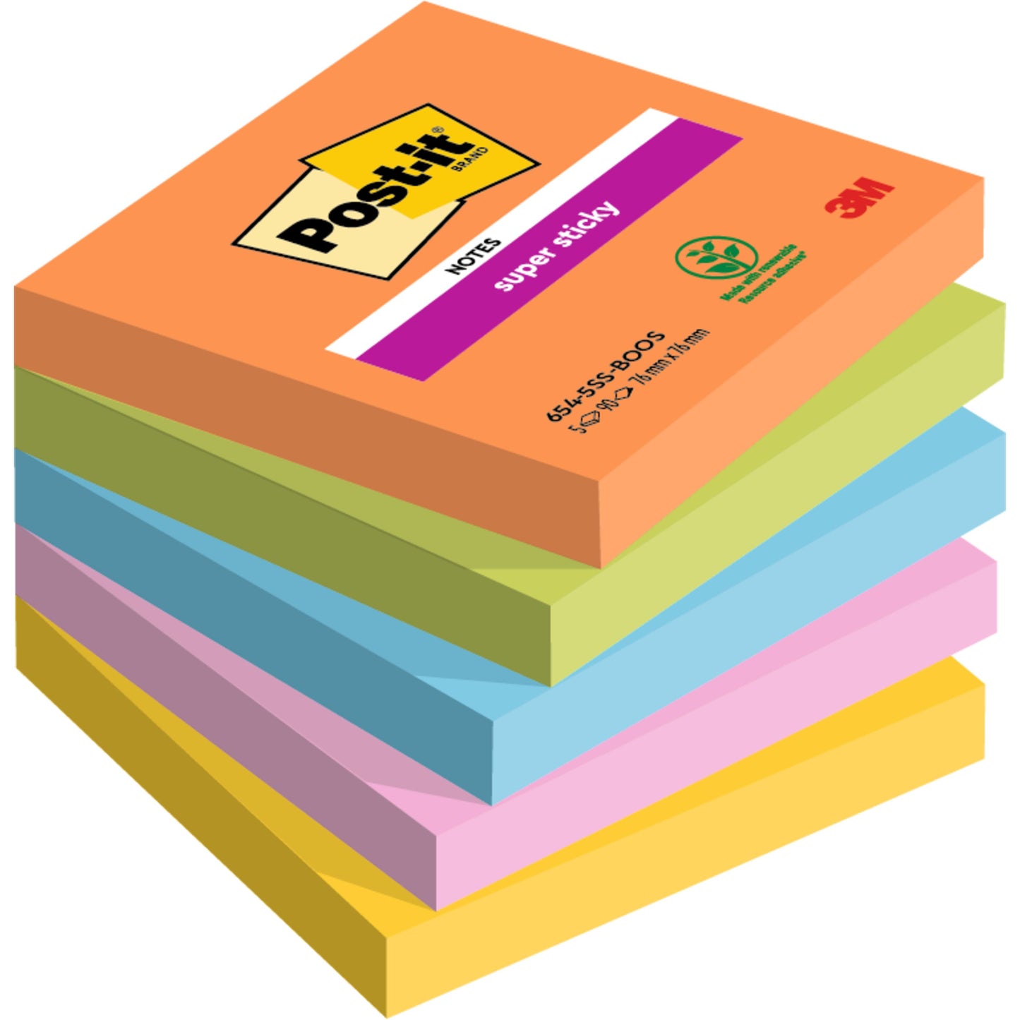 Post-it - Bloc mémo 654 super collant 76x76mm boost | 12 pièces