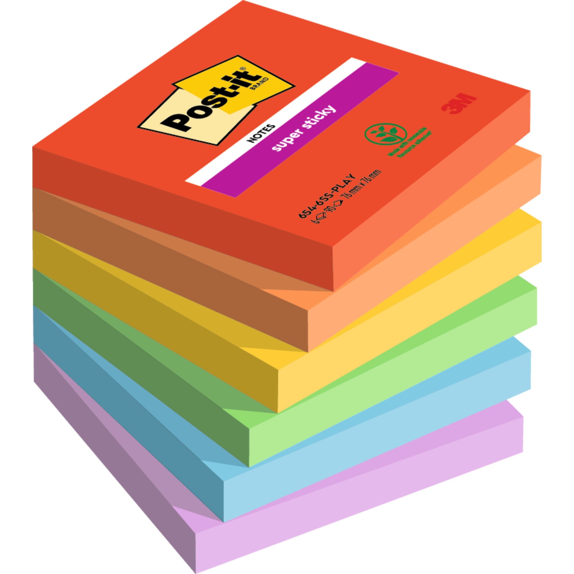 Post-it -  Memoblok  654 super sticky 76x76mm playful | 12 stuks
