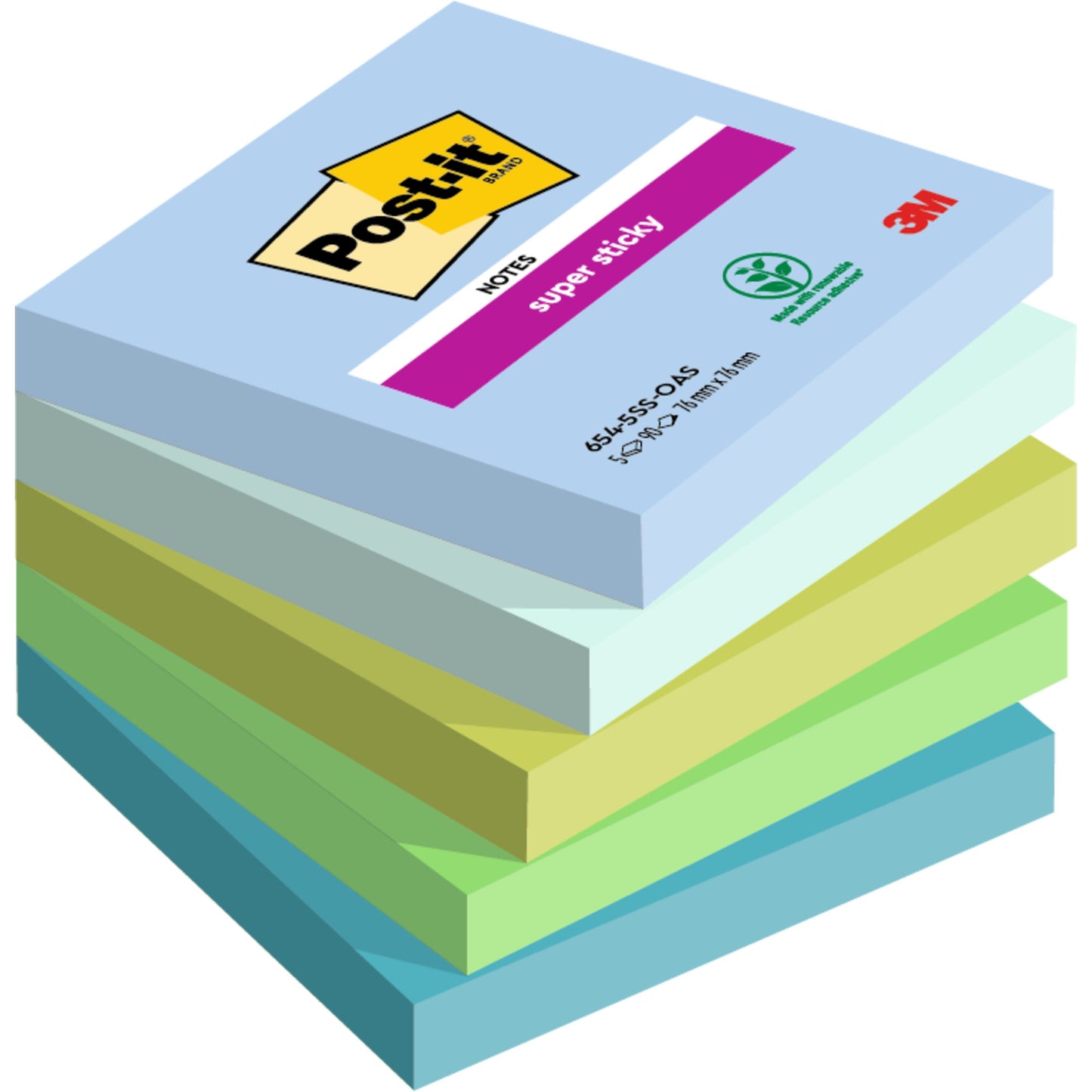 Post-it - Notizblock 654 super klebrig 76x76mm Oase | 12 Stück