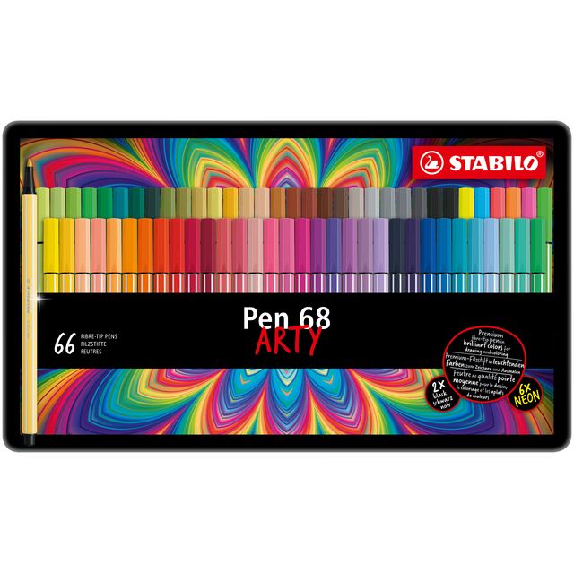 Stabilo -  Pen 68, premium viltstfit, ARTY metalen etui met 66 stuks in 65 kleuren
