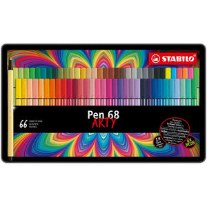 Stabilo -  Pen 68, premium viltstfit, ARTY metalen etui met 66 stuks in 65 kleuren