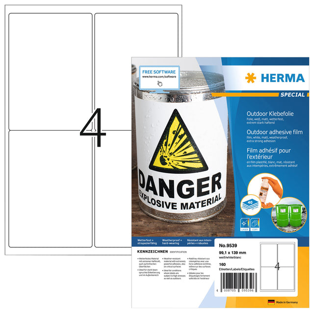 HERMA -  Etiket 9539 99.1x139mm weerbestendig wit 160 stuks