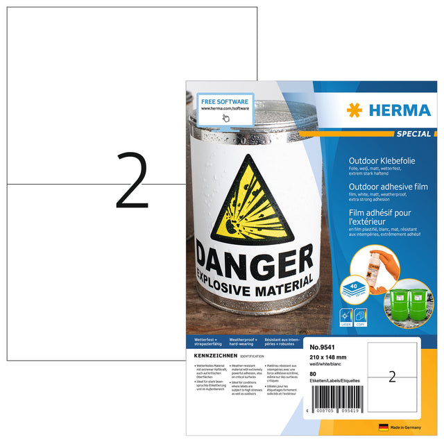 HERMA -  Etiket  9541 a4 210x148mm weervast folie wt