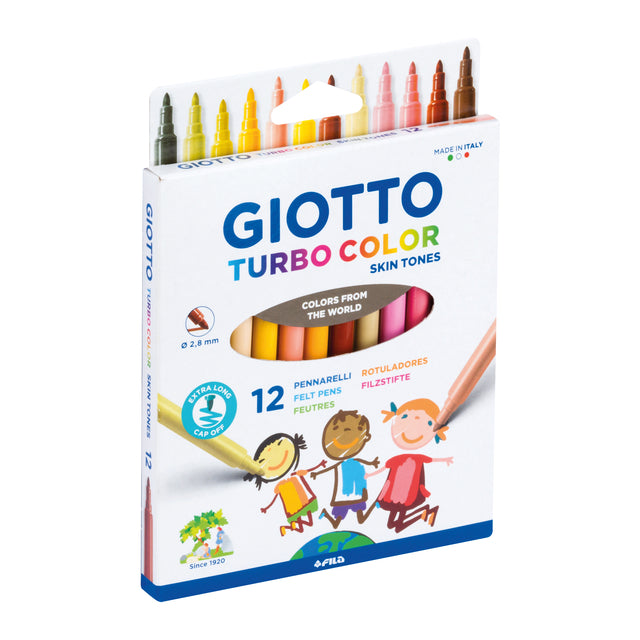 Giotto - Turbo Color Skin Tones viltstiften, etui van 12 stuks